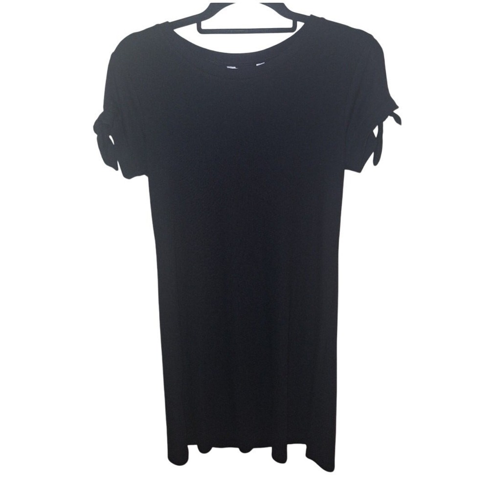 Laura Conrad Women's Size Medium Black‎ Ribbed Band Concert Shirt Dress Knot